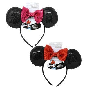 Minnie Sequin Ears with Sequin Bow in red and pink